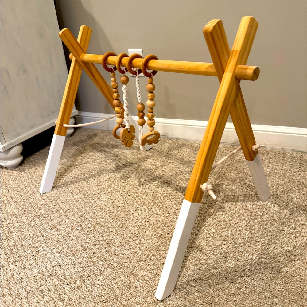 Natural Wood Baby Activity Gym with Hanging Toys